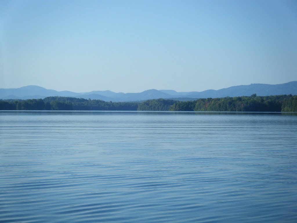 Lake Robinson near Travelers Rest, with the Blue Ridge foothills on the horizon